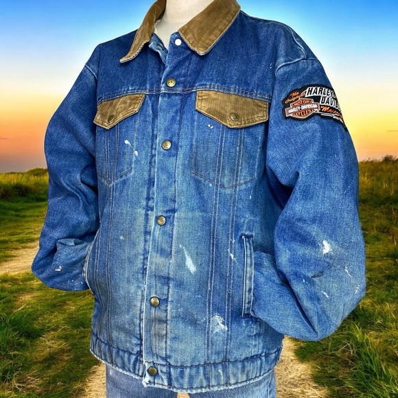 Vintage Jean Denim Sherpa Jacket Large - Picture 1 of 15